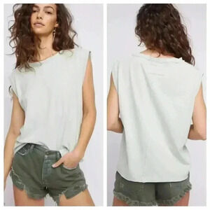 Free People Kasee Sleeveless Crewneck Muscle Tee Mint Soda Lime Size Extra Small